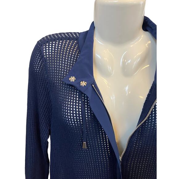 Zenergy by Chico's Women's Navy Open Knit Zip Athleisure Jacket Size 1 M (8-10) - Picture 4 of 10